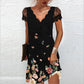 Elegant Dresses for Women V Neck Lace Sleeves Short Dress Women Spring Summer Sexy Ladies Short Sleeve Black Party Dress 2022