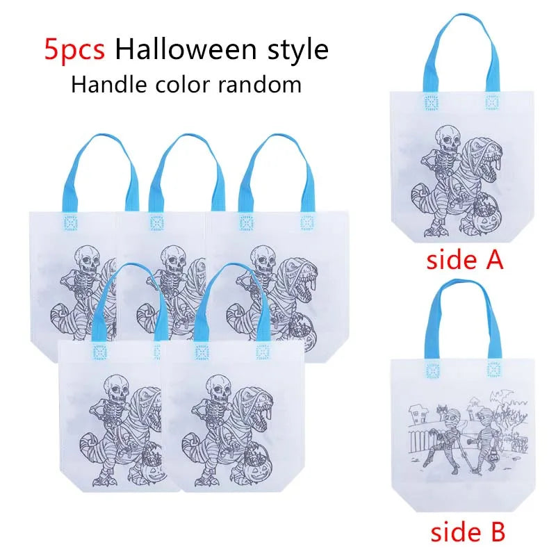 5/10pcs Festival Gift Bags Non Woven Fabric Christmas Halloween Easter Double Sided Graffiti Party Festival Tote Bag TMZ