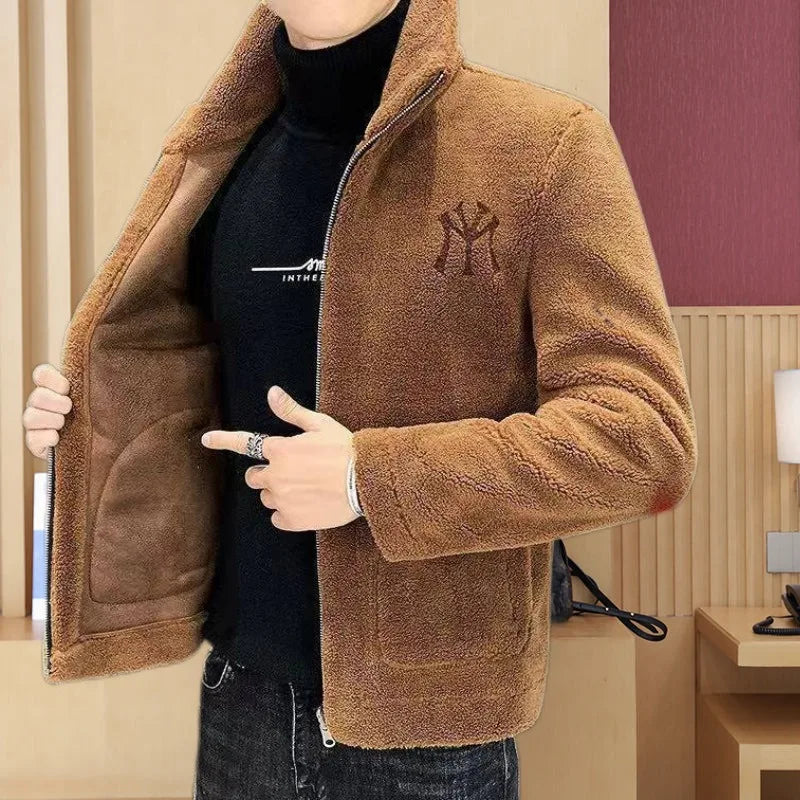 2024 New Hot Selling Autumn/winter Fashion Men's Imitation Lamb Wool Jacket With Collar Thick Wool Jacket Men's Top Coat