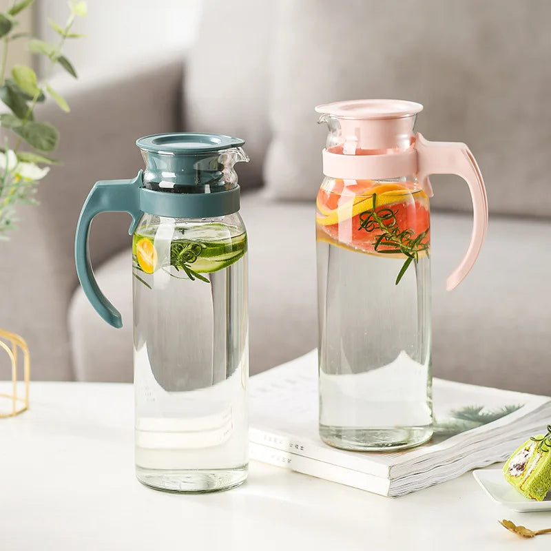 Glass Water Pitcher with Lid and Handle Heat Resistant Glass Carafe Pitcher Distributeur De Boisson Beverage Dispenser Chaleira