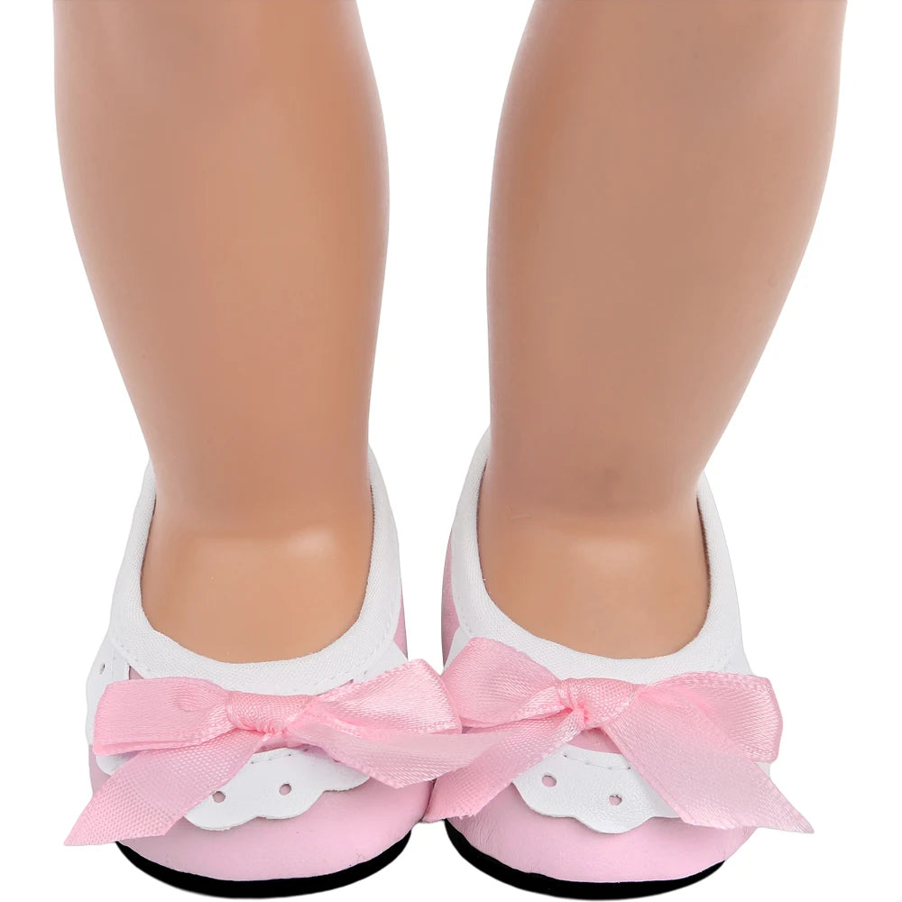 18Inch American Doll Girls Shoes Pink Princess Dress Shoes Newborn Baby Lalafanfan Toys Accessories Fit 40-43 Cm Boy Dolls Gift