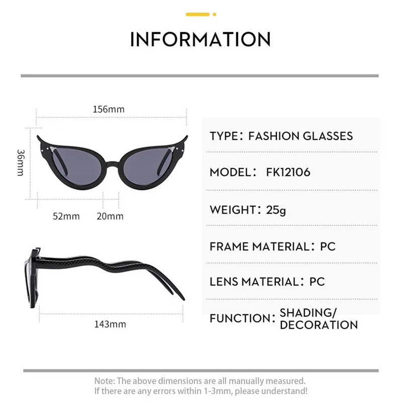 Luxury Band  Fashion Y2k Sexy Cat Eye Sunglasses Women Men Designer Snake Sun Glasses Lady Eyewear Shades Uv400 Oculo Sunglasses