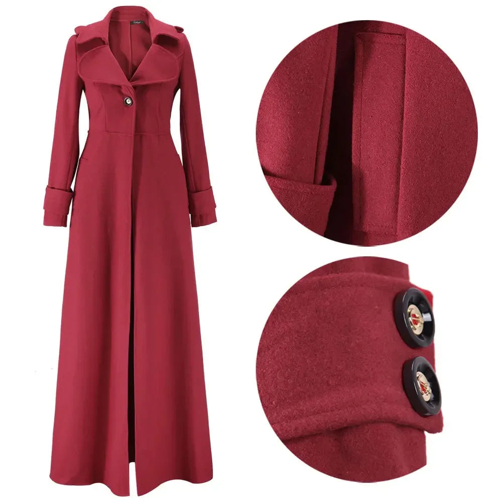 Long Wool Coat Autumn Fall Winter Blends Jacket Vintage Women Long Sleeve Outwear Suits Elegant Mujer Maxi Thick Windbreaker