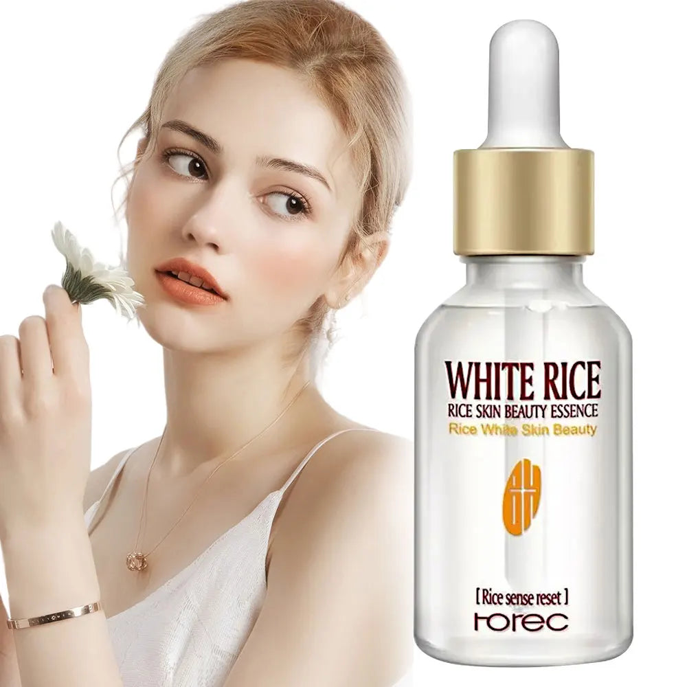 White Rice Whitening Serum Face Shrink Pores Brightening Moisturizing Cream Anti Wrinkle Anti Blackening Firm Skin Essence 15ML