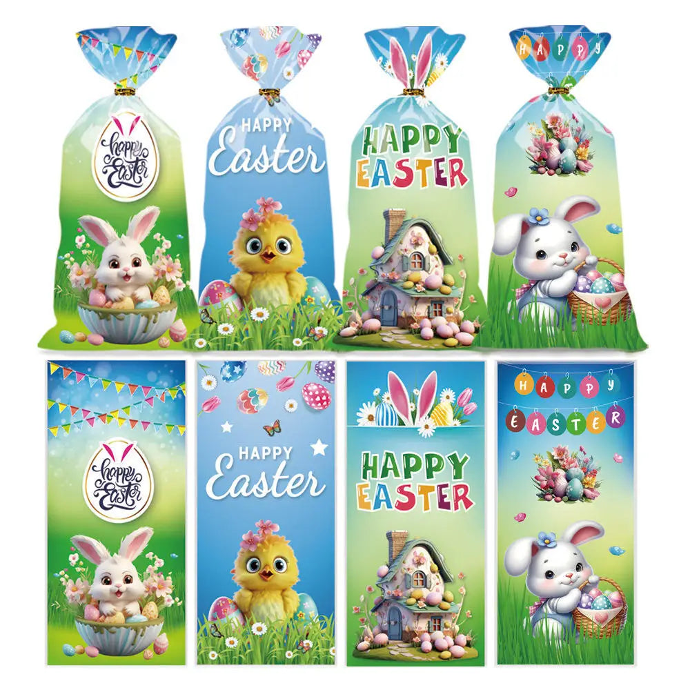 50pcs Cute Rabbit Ear Candy Bags Easter Party Gift Cookie Chocolate Packaging Bag 2025 Happy Easter Party Decoration Supplies