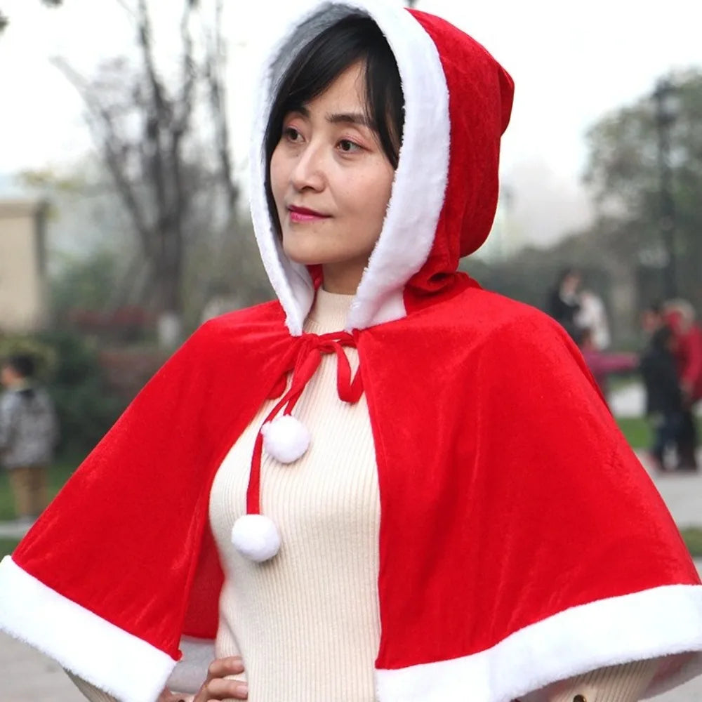 New Xmas Plush Girl Shawl Party Costumes Hooded Red Cape Autumn Winter Cosplay Christmas Cloak