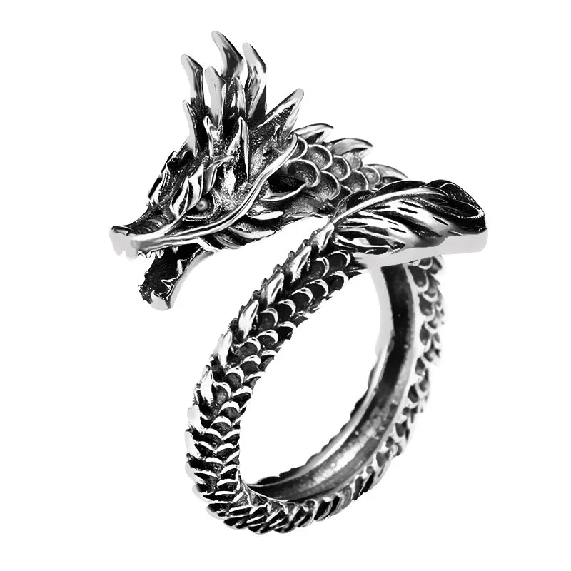 925 Sterling Silver Vintage Fashion Gothic Punk Ancient Dragon Men Jewelry Opening Ring Thai Silver Boyfriend Gift Party