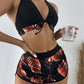 Women 2025 New Bikinis 6 Colors Sexy Halter Bikini 3 Piece Set Leafs Print High Waisted Swimsuit Beach Bathing Suit Size S-XXL