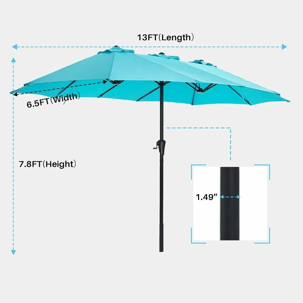 13FT Umbrella Outdoor Terrace, Double sided Pool Umbrella with Anti Fading Canopy, Large Table Umbrella for Deck and Backyard