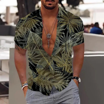 2023 Summer Animal Crane Men's Hawaiian Shirt 3d Plant Floral Print Plus Size Beach Flower