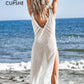 CUPSHE Ivory V-neck Hollow Out Cover Up Woman Swimsuit Sexy Side Split Sleeveless Beach Midi Dress 2023 Summer Dress Beachwear