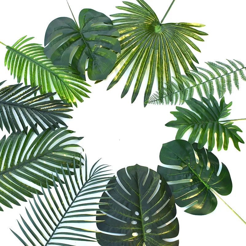 Artificial Fake Monstera Palm Leaves Green Tropical Plants Leaf Wedding DIY Flower Arrangement Home Decoration Real Touch Leaves