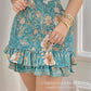 Women's Dress 2024 Summer Latest European and American Temperation Ol Commuter Printed V-Neck Ruffle Edge Tie Waist Short Skirt