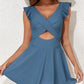 Women's One-piece Sexy Fashionable Ruffle Cross Hollow Out Skirt Beach Solid Color Block Swimsuit With Chest And No Steel