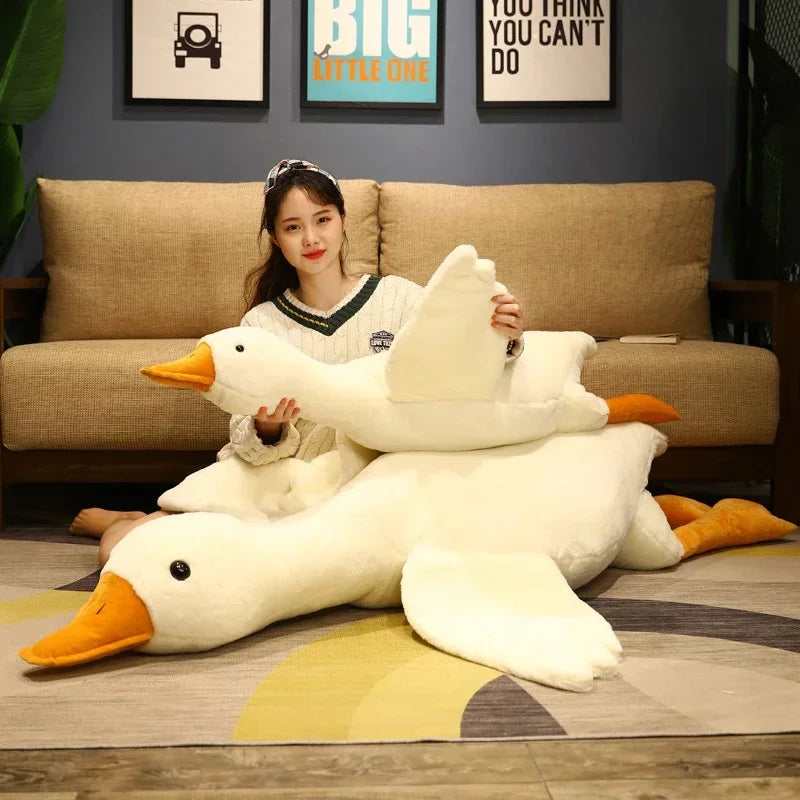 50-160cm Giant Long Plush White Goose Toy Stuffed Lifelike Big Wings Duck Hug Massage Throw Pillow Boyfriend Cushion for Girls