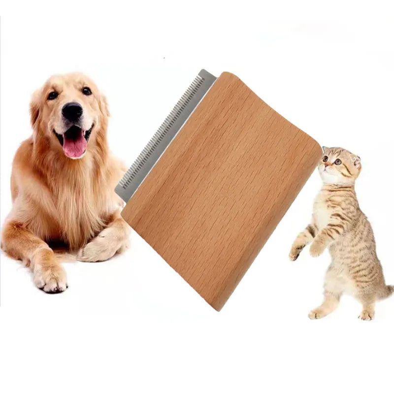 Wood Groom Brush Vis Deshedding Grooming Tool, Professional Pet Wooden Groomer, Ergonomic Design Dog Comb Pet hair Removal Comb