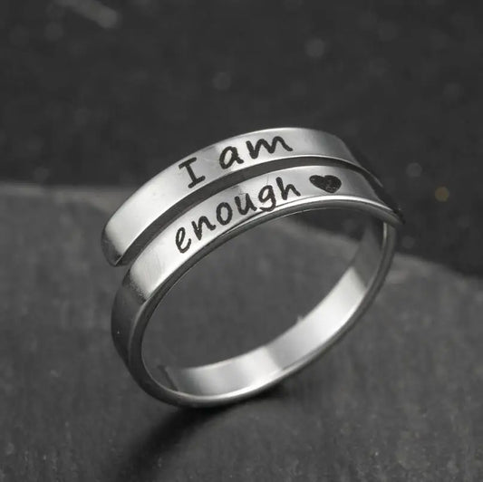 I Am Enough Rings for Women Stainless Steel Engrave Letter Couple Ring Cuff Inspiration Jewelry Bague Femme