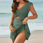 Women's One-piece Sexy Fashionable Ruffle Cross Hollow Out Skirt Beach Solid Color Block Swimsuit With Chest And No Steel