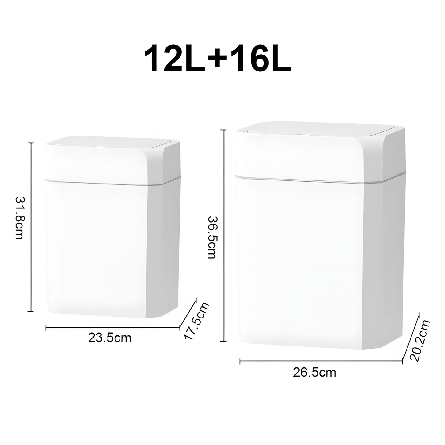12L+16L Automatic Sensor Trash Can IPX4 Waterproof Bathroom Smart Trash Basket White Electric Toilet Wastebasket