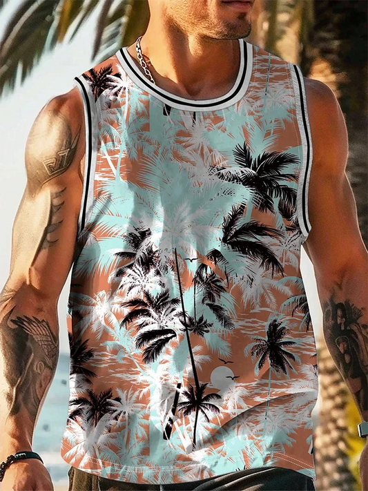 Summer Daily Casual Men's Tank Top Hawaiian Style Fish Print Men's Tank Top Seaside Party Men's Fashion Sleeveless T-shirt