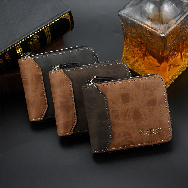 Genuine Leather Men Wallets Premium Product Real Cowhide Wallets for Man Short Black Walet Portefeuille Homme Business Zipper