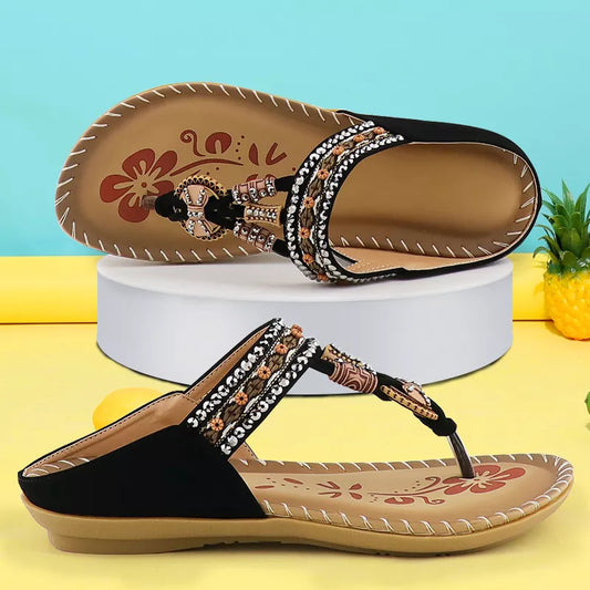 Women Flip Flop Soft Print Rhinestone Roman Luxury Summer Slippers for Women Designer Slides Retro Female Sandals Ladies 2022