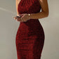Women High Neck Sleeveless Glitter Bodycon Dress