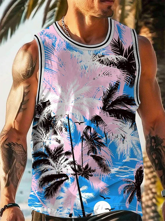 Summer Daily Casual Men's Tank Top Hawaiian Style Fish Print Men's Tank Top Seaside Party Men's Fashion Sleeveless T-shirt