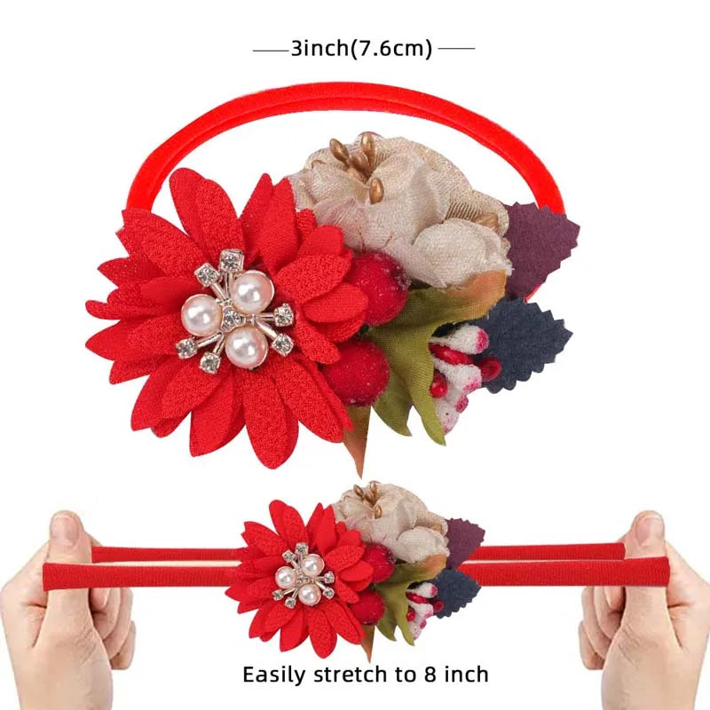 Flower Floral Bow Newborn Headwear Tiara Headwrap Christmas Gift Toddler Bandage Tiara Headwrap Gift Toddlers Bandage Ribbon Bow