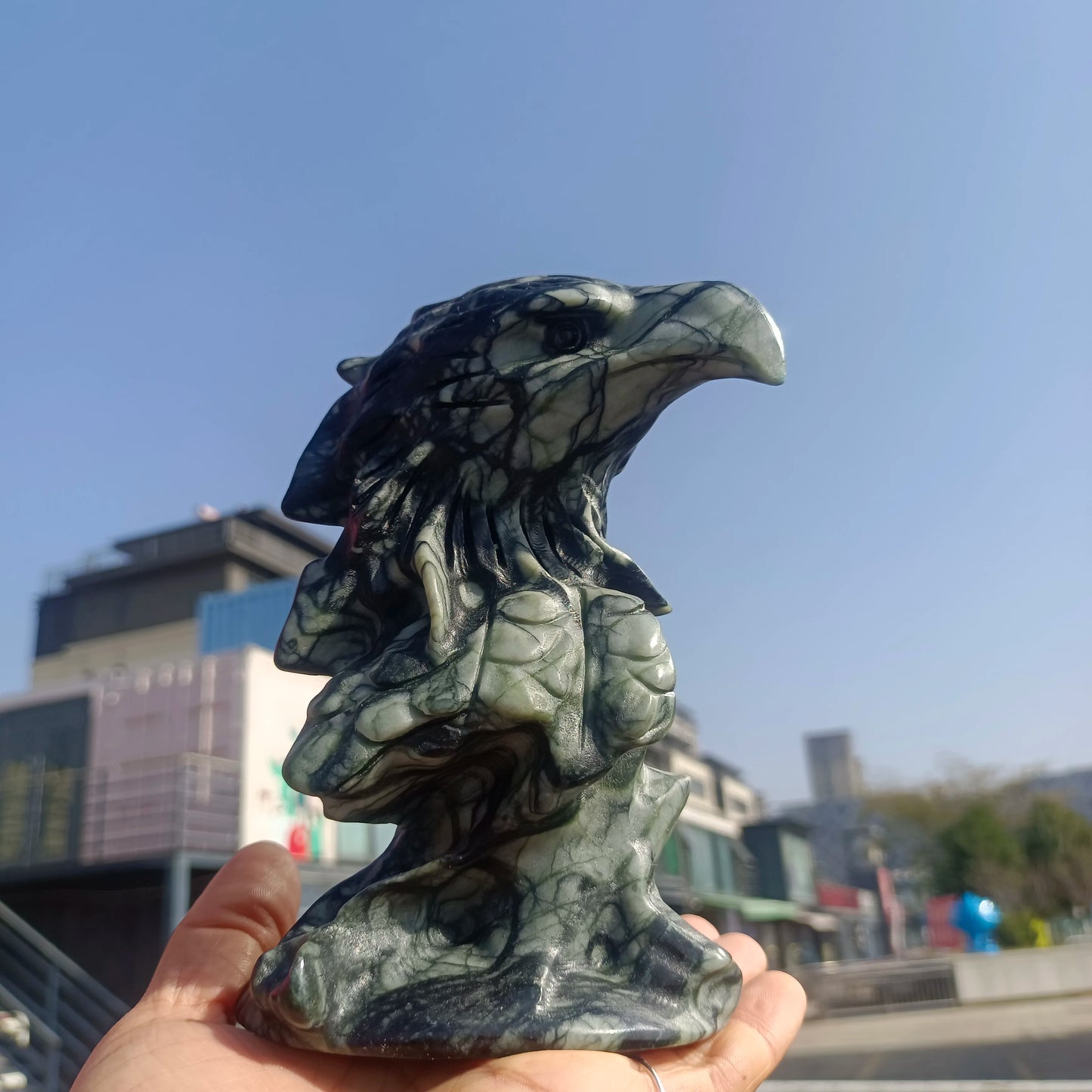 17cm Natural Tree Jade Eagle, Hand-Carved From Quartz Crystal Rough Stone, Mineral, Spiritual Energy, Healing Eagle