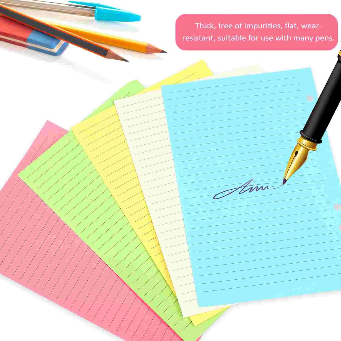 50 Pcs Journal Book Colorful Live The Notebook A5 6-hole Binder Paper Lined Inserts Refills Holes Loose Leaf