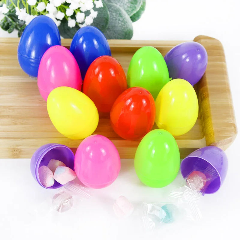 12Pcs Colorful Print Fillable Plastic Easter Eggs DIY Candy Gift Boxes Children's Toys Baby Shower Kids Favors Easter Empty Eggs