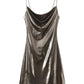 Zevity 2023 Summer Women Shinning Metallic Color Sling Mini Dress Female Chic Pleat Design Casual Slim Party Vestidos DS5000