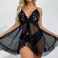 Women Underwear Porn Sexy Lingerie Dress V-Neck Lace See Through Nightdress Nightgown with Panties Set Erotic Babydoll