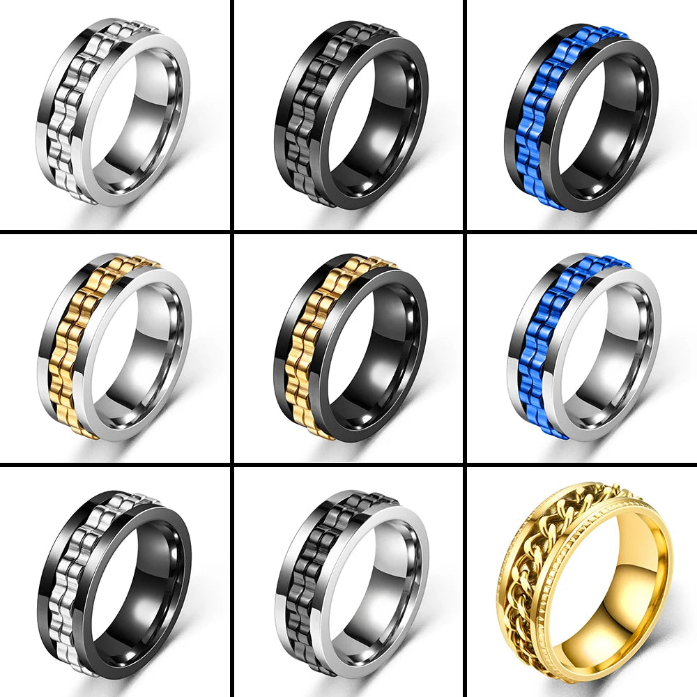 Gear Rotating Anxiety Relief Ring For Men Fidget Spinner Free Shipping Anti Stress Stainless Steel Ring Finger Bague Homme