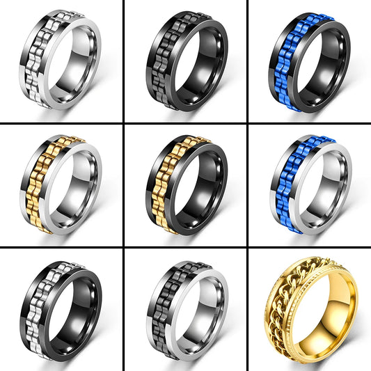 Gear Rotating Anxiety Relief Ring For Men Fidget Spinner Free Shipping Anti Stress Stainless Steel Ring Finger Bague Homme