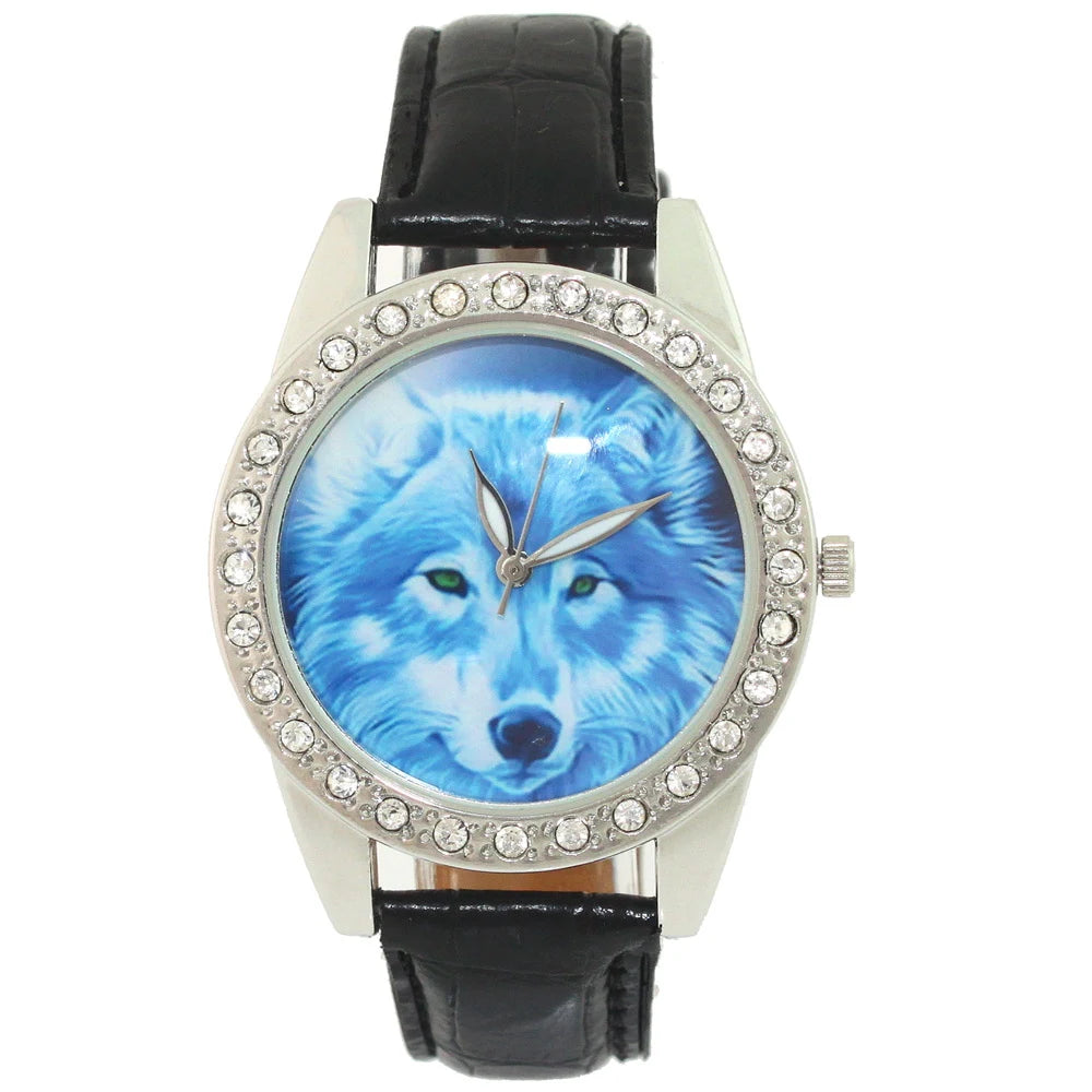 Brand New High Quality Men Boy Women Ladies Watch Wolf Dial Leather Quartz Analog Cartoons Casual Wristwatches Clock L34C