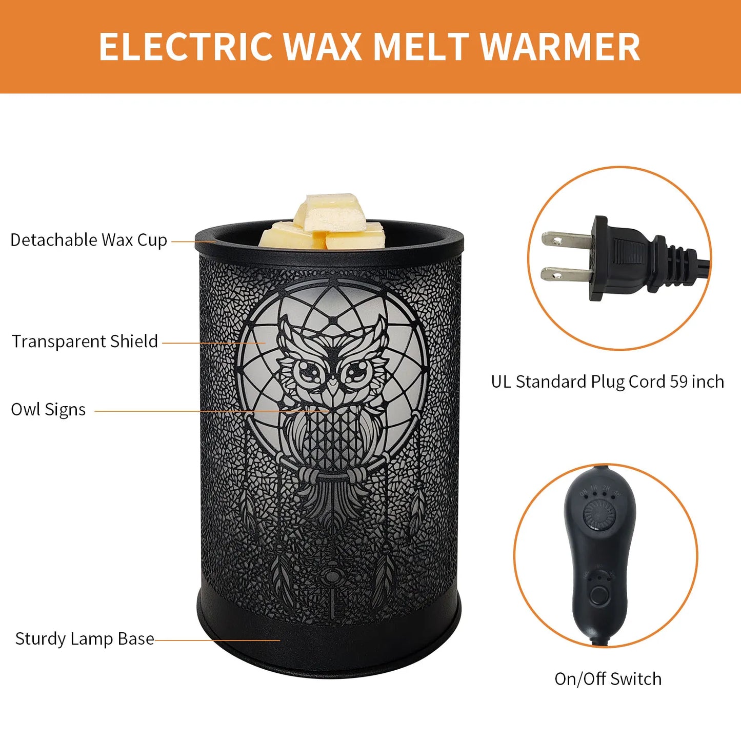 Wax Melt Warmer for Scented Wax Owl Warmer Scented Melter Candle Wax Burner Warmer Fragrance Warmer LED Light Smokeless Wax Melt