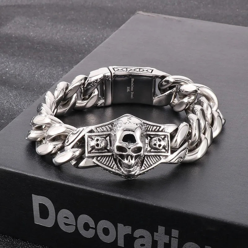 HAOYIPunk Skull Bracelet for Men Titanium Stainless Steel Skeleton Man's Bracelets Homme Bangle Biker Jewelry Free Shiping Items