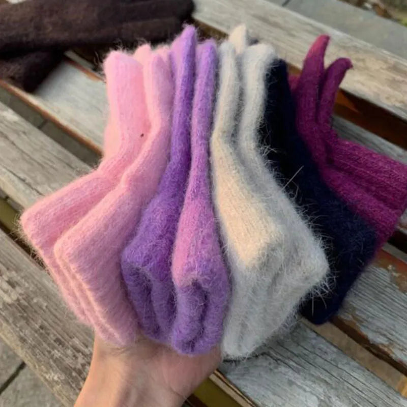 Winter Knitted Gloves Mittens Student Thicken Keep Warm Fur Gloves Outdoors Driving Cycling Office Velvet Full-finger Gloves