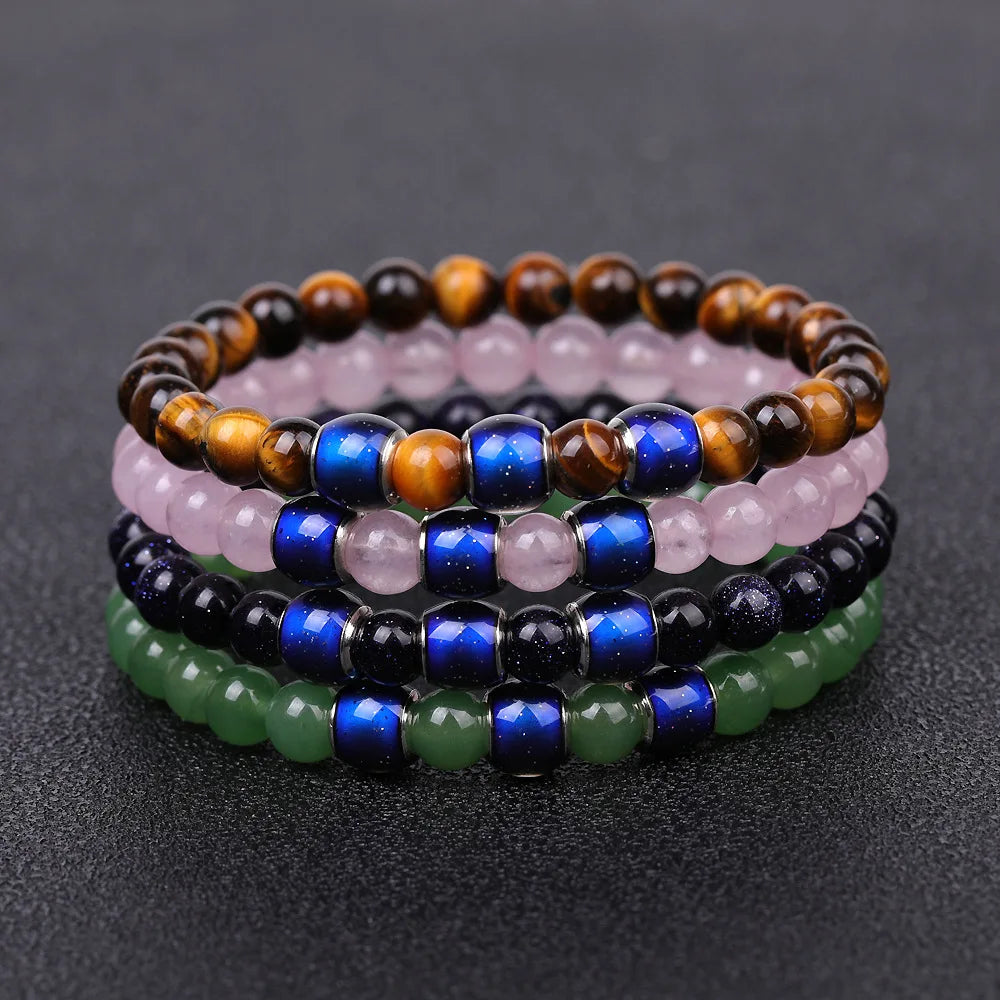 Tiger Eye Stone Smart Discolor Bracelets Mood Emotion Feeling Change Jewelry Nature Hematite Beads Temperature Sensing Bracelets