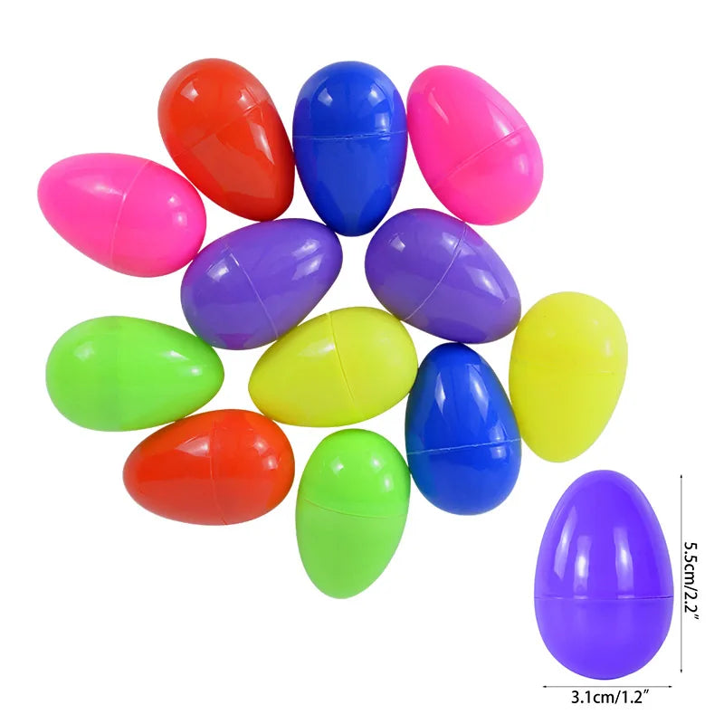 12Pcs Colorful Print Fillable Plastic Easter Eggs DIY Candy Gift Boxes Children's Toys Baby Shower Kids Favors Easter Empty Eggs