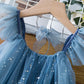 Girls Blue Sequin Summer Dress Kids Evening Party Mesh Princess Costume Toddler Girl Holiday Casual Clothes for 3 4 5 6 7 8 Year