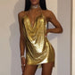 Diamond Halter Metal Party Dresses 2023 Sexy Gold Silver Summer Dress Vesitos Backless Sequins Women Dress Dropshipping