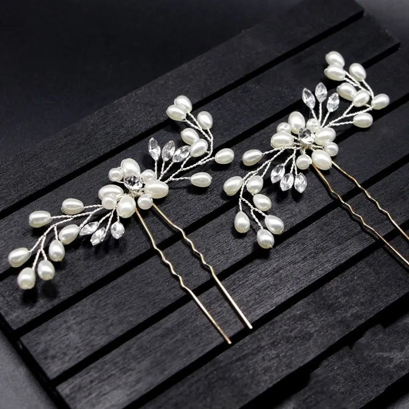 35cm Floral Crystal Pearl Hair Jewelry Headdress Western Wedding Bride Handmade Elegant Hairpin Hair Accessories Hair Ornaments