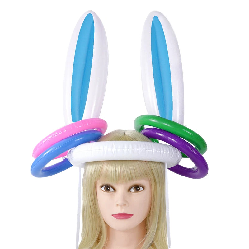 Easter Game Inflatable Rabbit Ear Hat Ring Toss Easter Party Gift For Kids Bunny Ear Shape Biththday Party Outdoor Inflated Toys