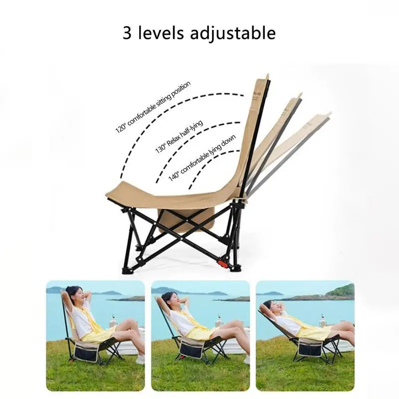 camping Folding Moon Chair Outdoor Portable Foldable Chair with Side Pocket Ultra-Light Chaise Lounge Chair for camping fishing