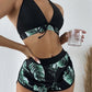 Women 2025 New Bikinis 6 Colors Sexy Halter Bikini 3 Piece Set Leafs Print High Waisted Swimsuit Beach Bathing Suit Size S-XXL