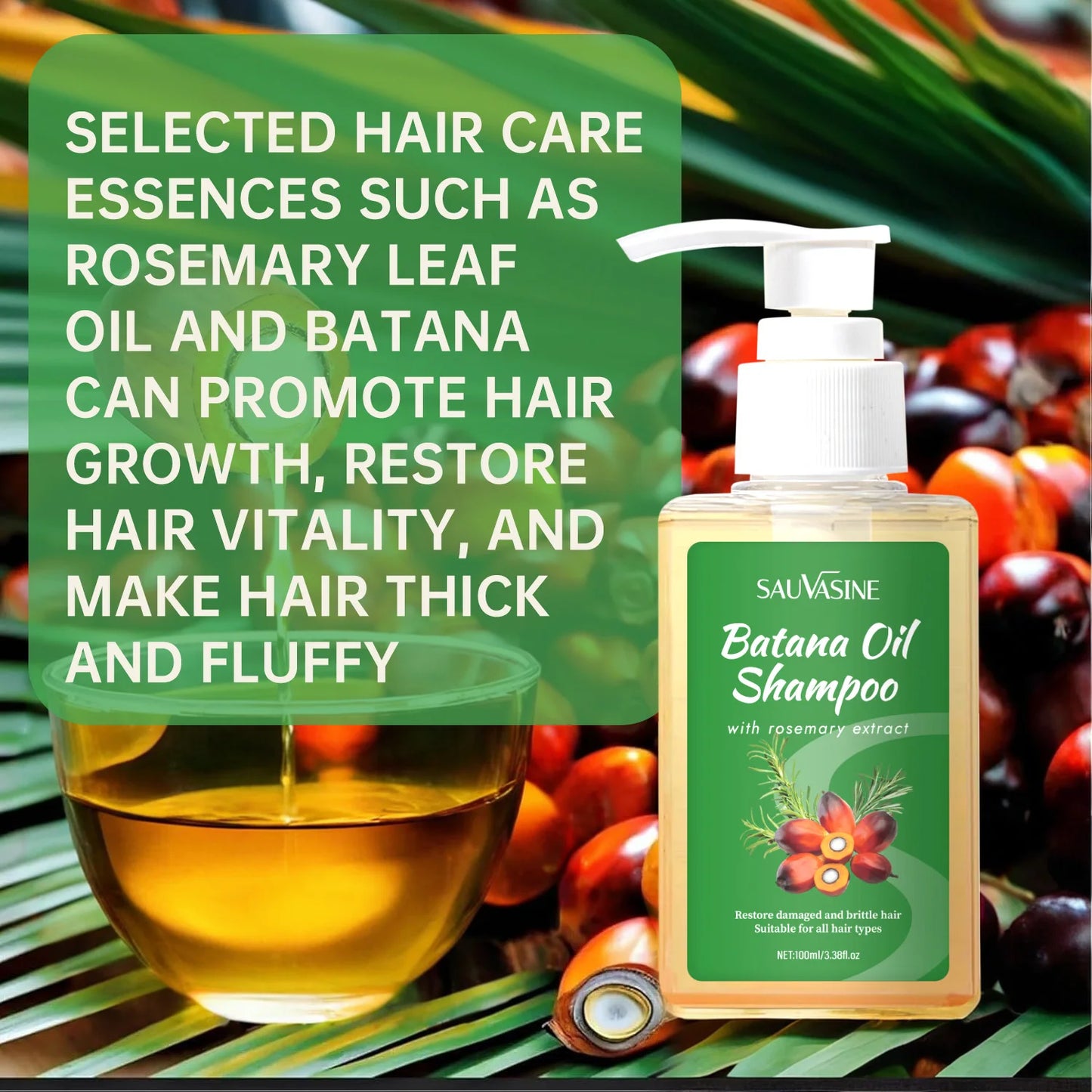100ML Batana Oil Shampoo Soothing Scalp Intense Repair Batana Nourishing Shampoo with Rosemary Extract for All Hair Types