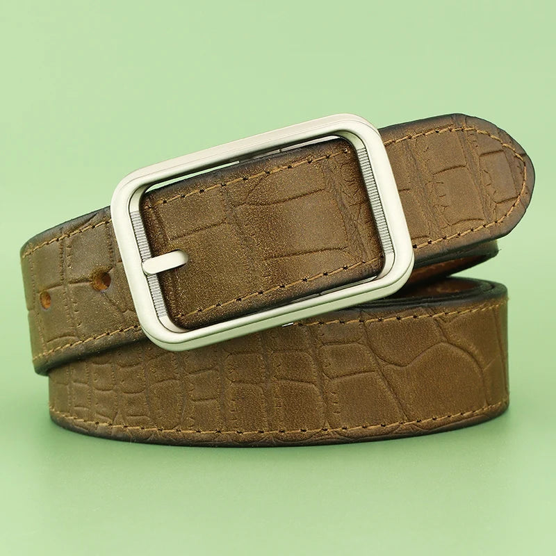 Luxury Pin buckle designer belts top cow grain leather men Khaki 3.3cm high quality young men fancy vintage cowboy ceinture homm